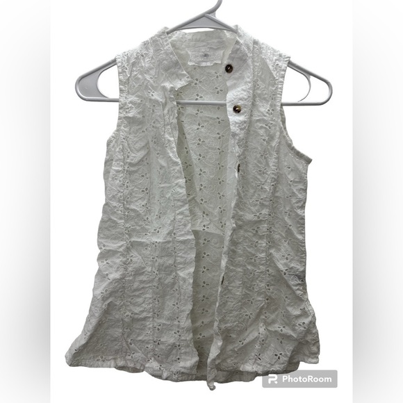 Stella Moda Italian White Eyelet Button Up Summer Tank  Size Medium - Picture 1 of 5
